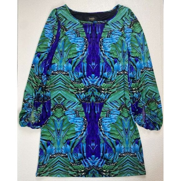 Laundry by Shelli Segal Boho Chic Preppy Sift Dress Ballon Sleeves Green Blue 6 - Picture 4 of 12